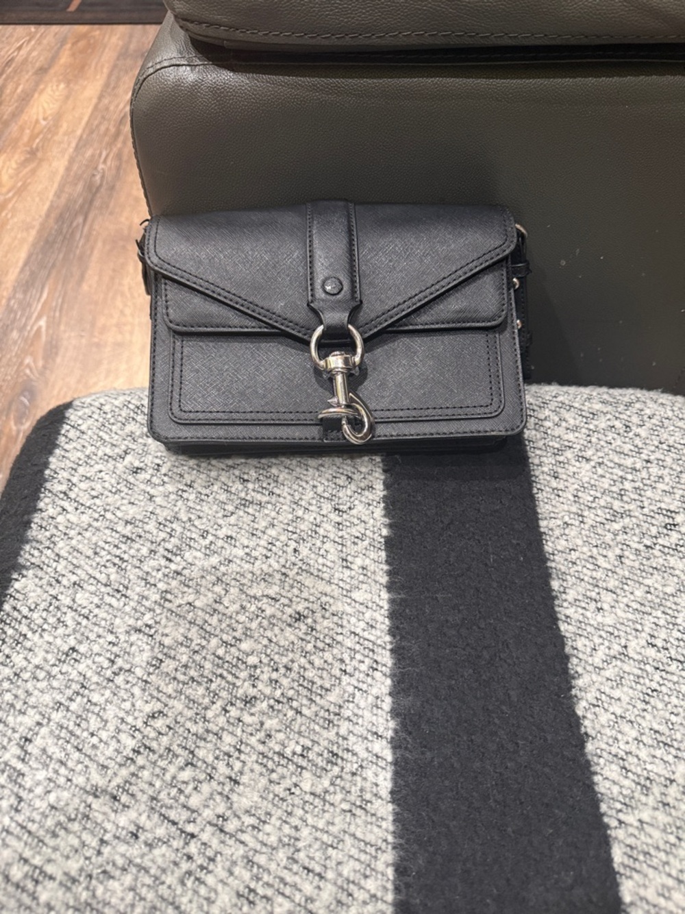 Rebecca Minkoff Black Leather Mini Crossbody with Silver Hardware